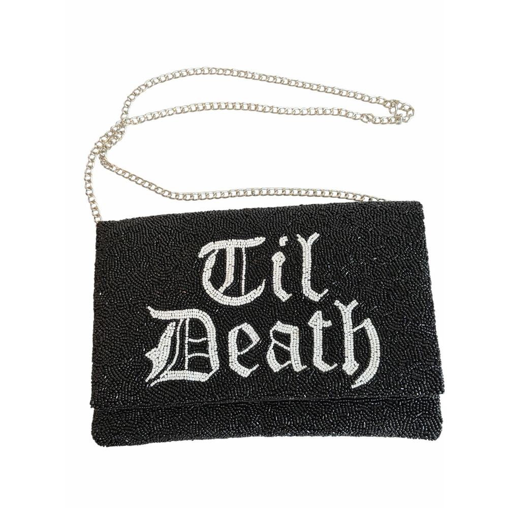 NWOT Pretty Robes Til Death Beaded Purse Clutch Crossbody Black